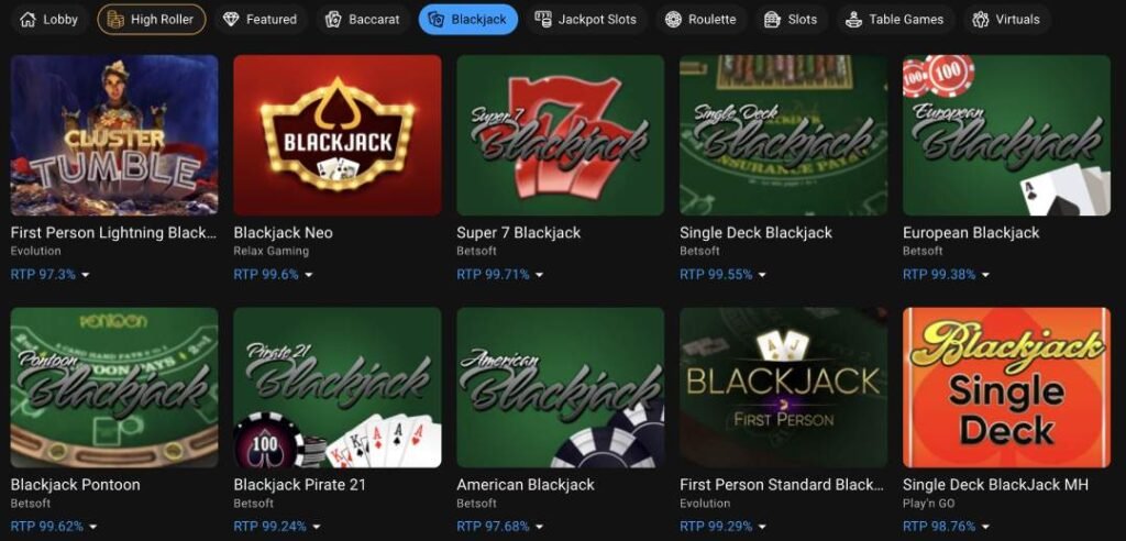 Screenshot of table games available at Cloudbet casino Thailand