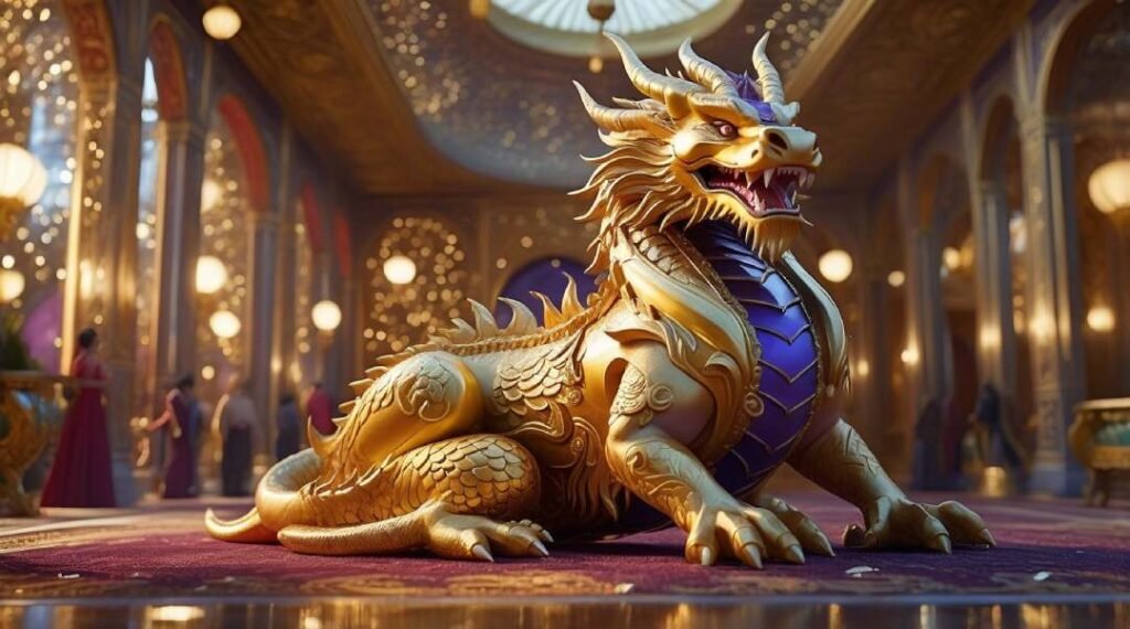 A golden Chinese dragon teaching how to play online casino games