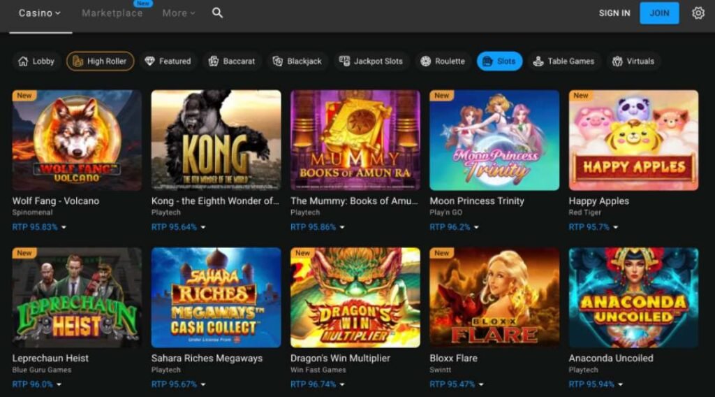 Screenshots of slots available at Cloudbet casino, Thailand