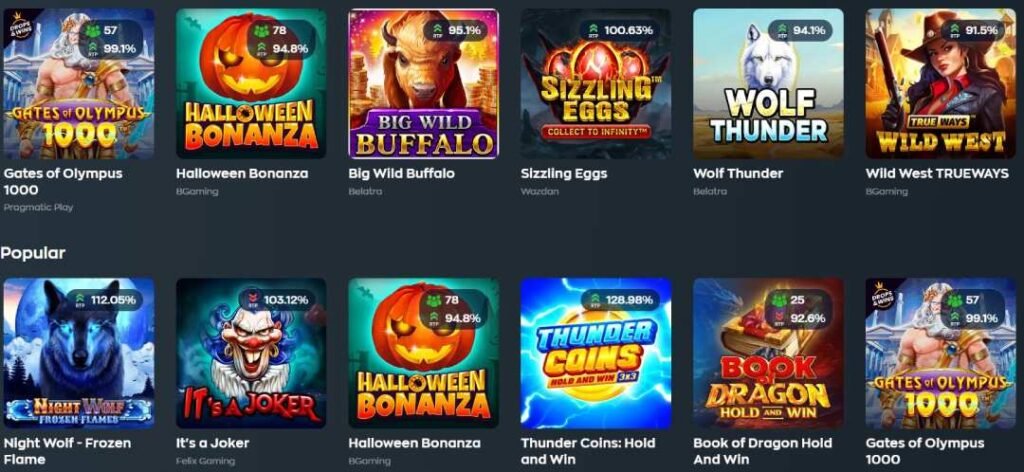 Screenshot of the best paying slots at Vave casino Thailand