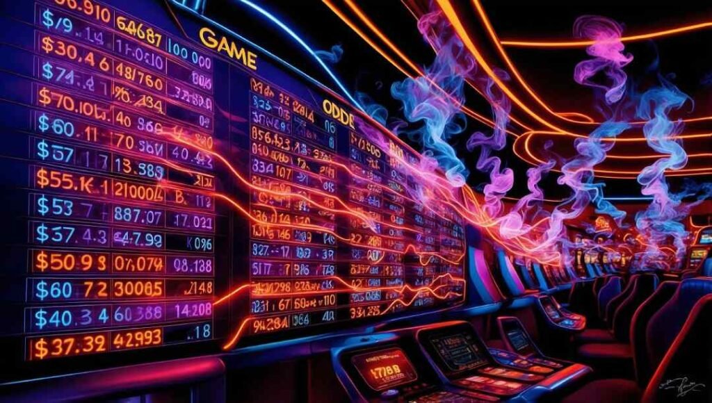 Charts in a casino, displaying casino game odds