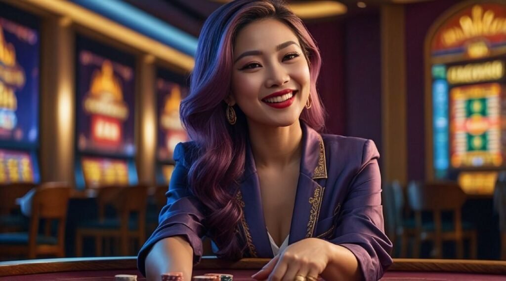 A smiling thai lady explaining live dealer casino games