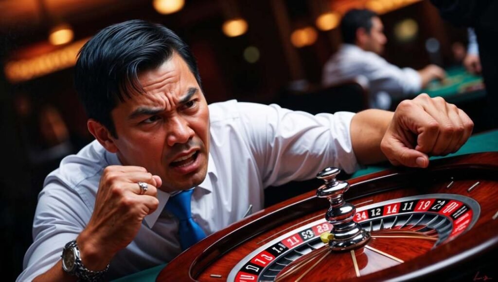 A thai man on a roulette wheel, representing the psychology of gambling